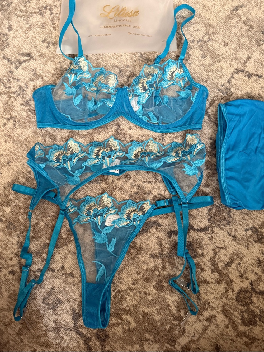 Liliosa Teal Embroidered bra lingerie Set